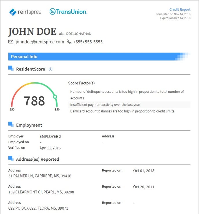 What's included in the tenant screening reports?